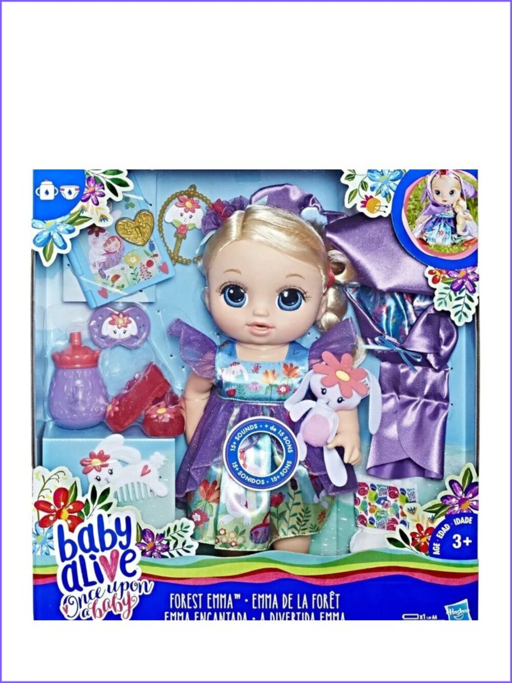 Baby Alive Forest Emma Doll w/15+ Sounds Blonde and a Mini Story Book New In Box